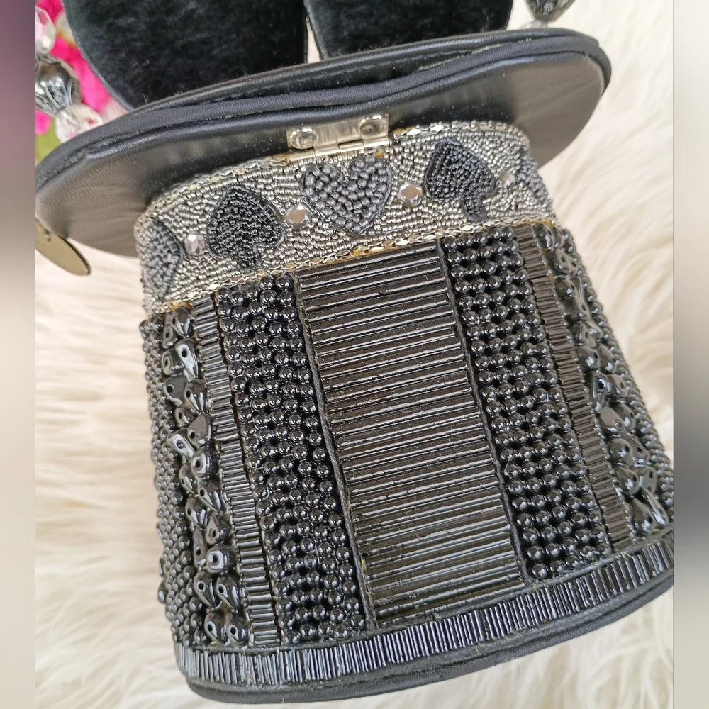 Rare Mary Frances Hocus Pocus Black Beaded Magician's Rabbit In A Hat Bucket Bag - Picture 5 of 16